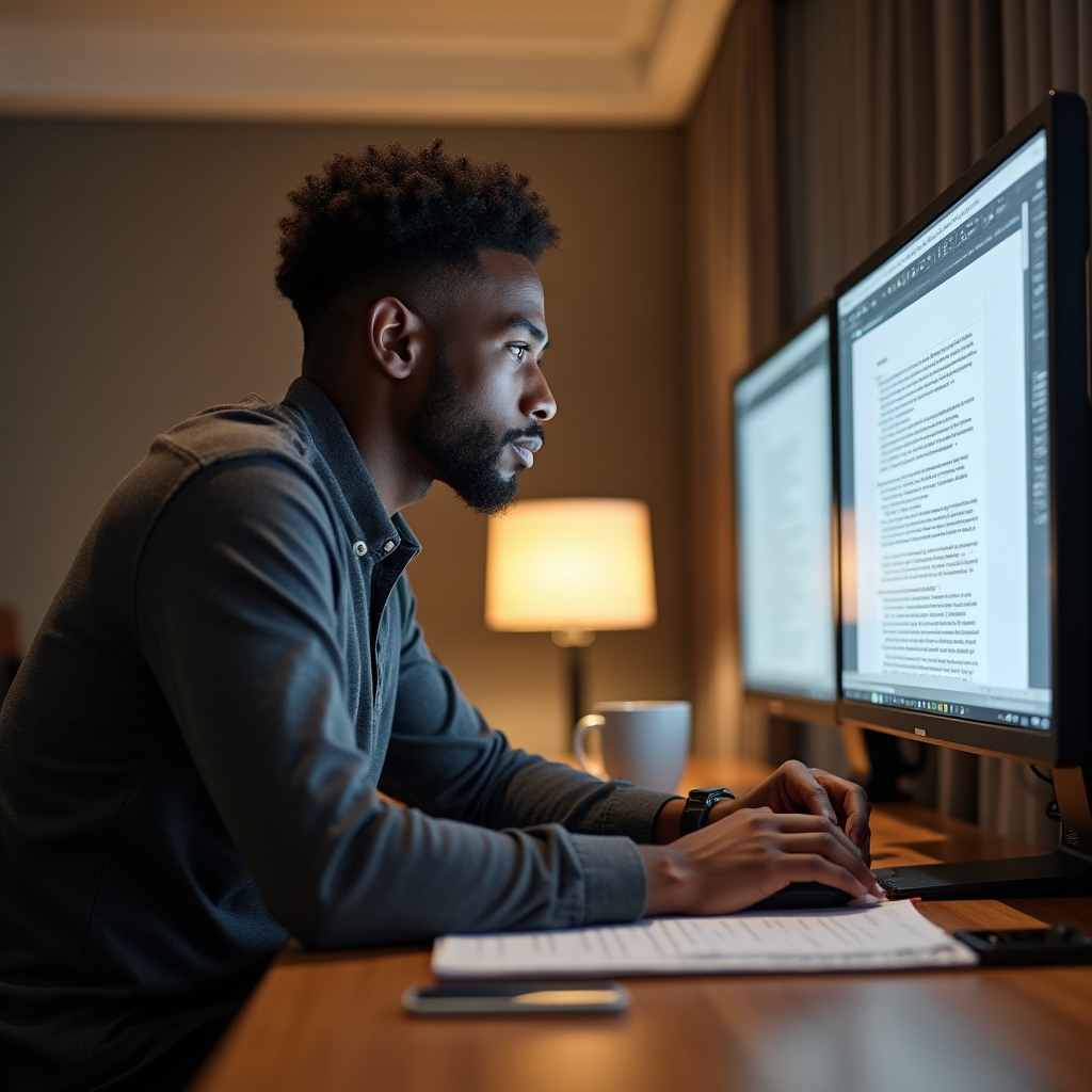 Person using common office software on a desktop computer