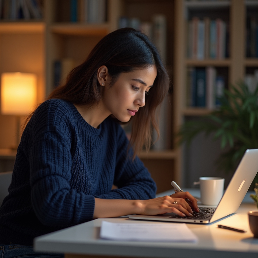 Person learning digital skills on a laptop at a modern workspace